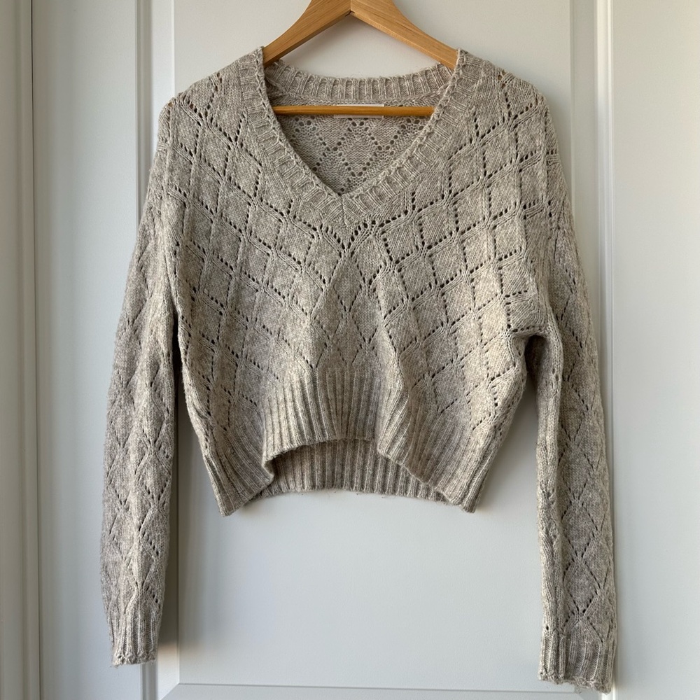 Mango Cropped Pointelle Knit Sweater XS